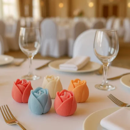 Flori parfumate din ceară de soia folosite ca decor pentru eveniment