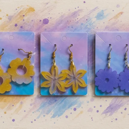 Colecție de cercei handmade din rășină epoxidică, modele florale colorate