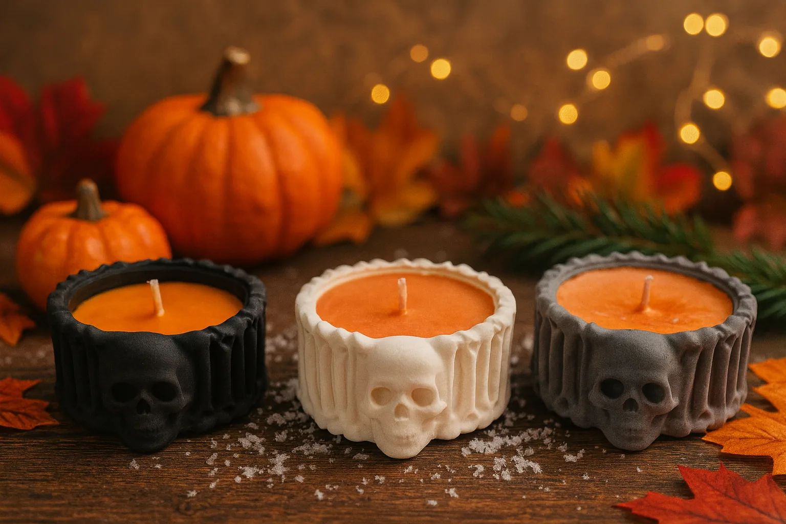 Colecția Skull Glow Colecție Skull Glow cu lumânări parfumate în formă de craniu