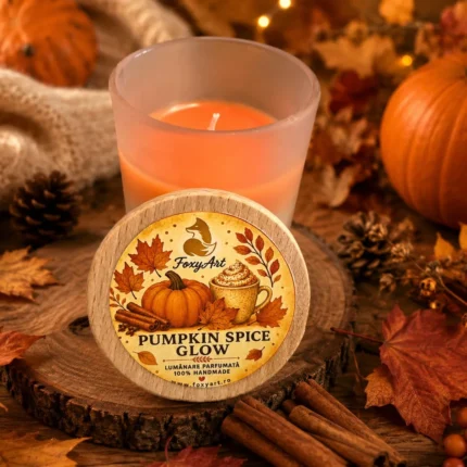Lumânare parfumată Pumpkin Spice Glow FoxyArt cu capac din lemn
