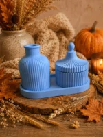 Set decorativ din marmură lichidă cu vază și tavă - imagine 2